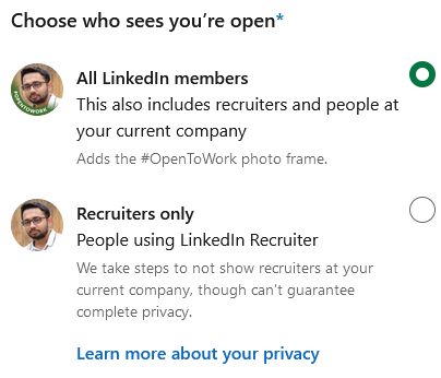 choose who sees you're open to work